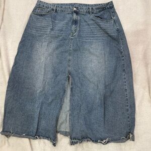 Cider Light Blue Denim Skirt with Front Slit